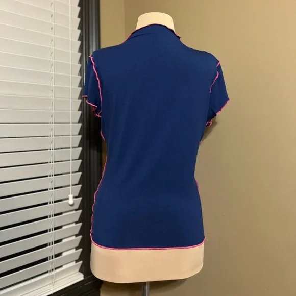 Anthropology Dolan Navy Contrast Pink Trim Tee - Picture 5 of 8